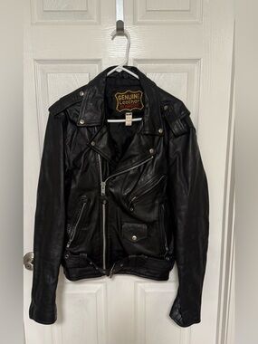 Vintage Manzoor Genuine Black Leather Motorcycle Riding Jacket Men’s Size 46